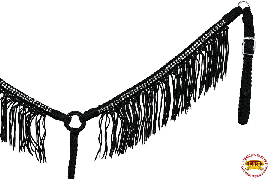HIlason Horse Breast Collar Flat Braided Paracord Crystal Fringes Hilason