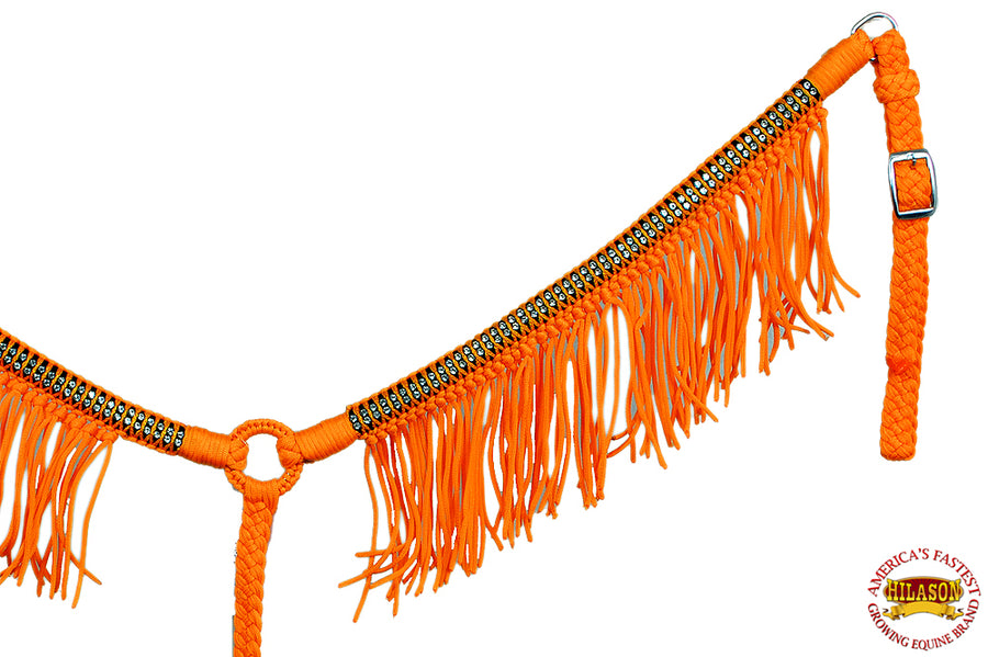 HIlason Horse Breast Collar Flat Braided Paracord Crystal Fringes Hilason