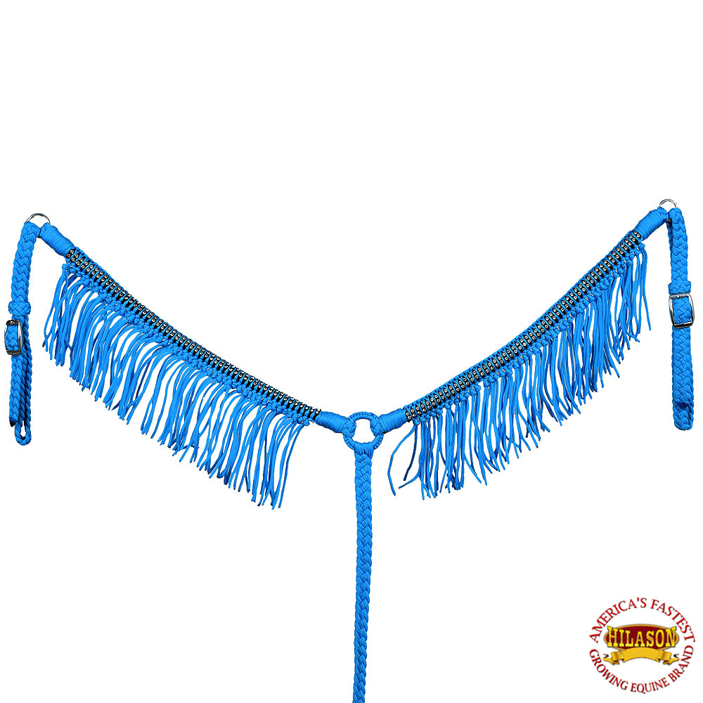 Black Horse Breast Collar Flat Braided Paracord Crystal Fringes Hilason