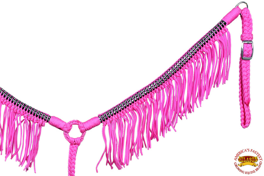 HIlason Horse Breast Collar Flat Braided Paracord Crystal Fringes Hilason