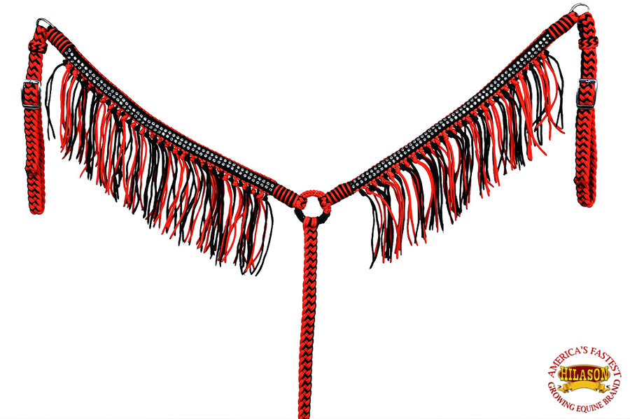 HIlason Horse Breast Collar Flat Braided Paracord Crystal Fringes Hilason