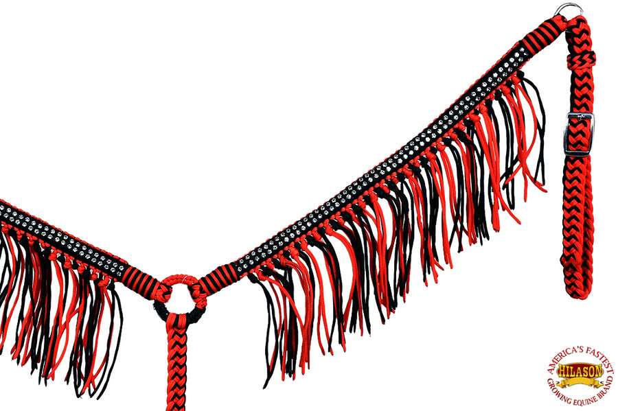HIlason Horse Breast Collar Flat Braided Paracord Crystal Fringes Hilason
