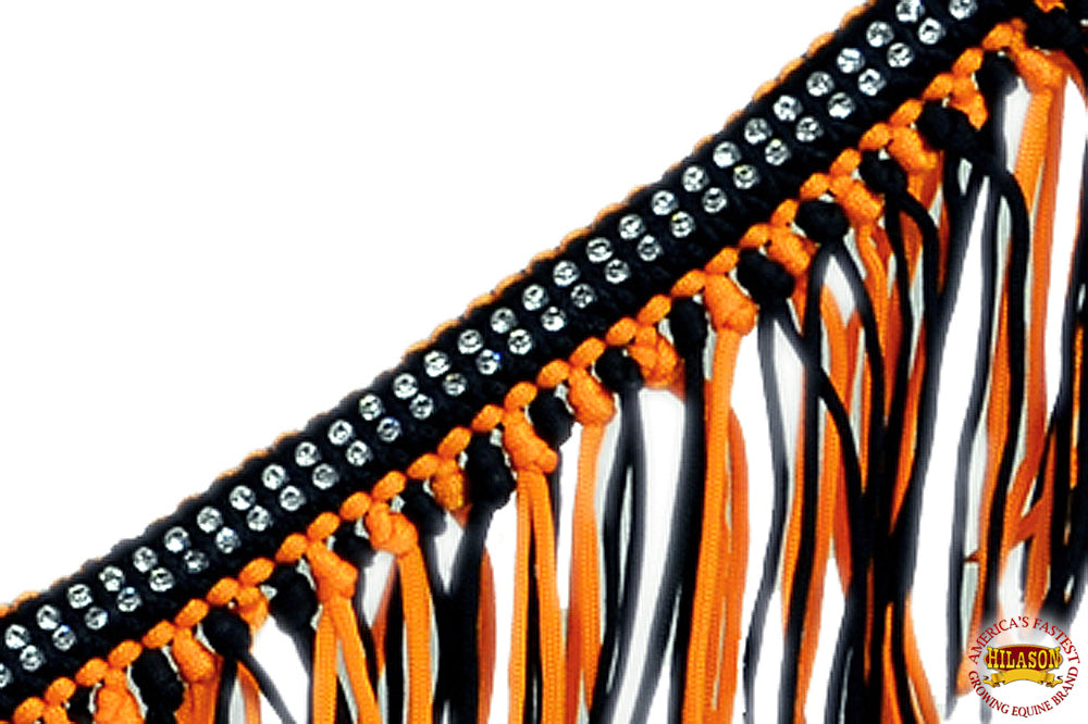 Black Horse Breast Collar Flat Braided Paracord Crystal Fringes Hilason