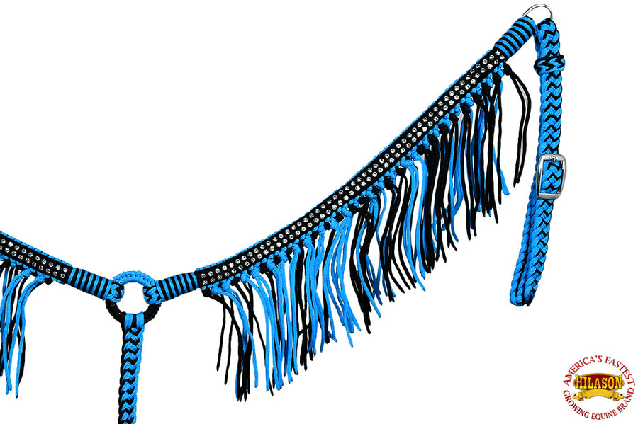 HIlason Horse Breast Collar Flat Braided Paracord Crystal Fringes Hilason