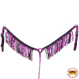 Black Horse Breast Collar Flat Braided Paracord Crystal Fringes Hilason