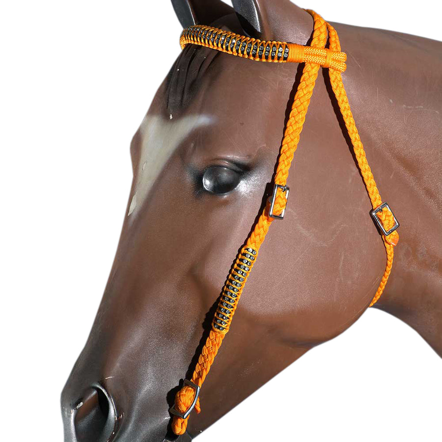 Orange Horse Bridle Headstall Flat Braided Paracord Crystal Hilason - Uhorse