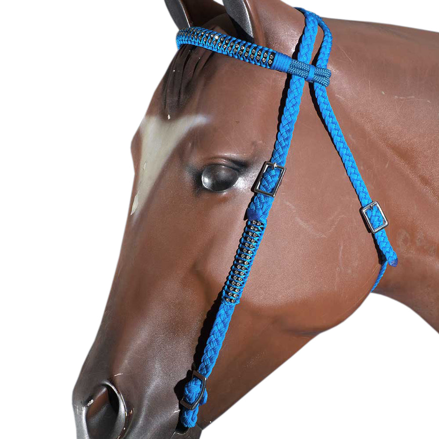 Turquoise Horse Bridle Headstall Flat Braided Paracord Crystal Hilason - Uhorse