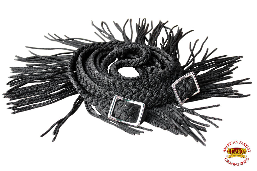1" X 8Ft Hilason Braided Poly Barrel Horse Racing Reins Flat Grip Knots Fringe