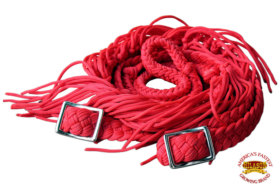 1" X 8Ft Hilason Braided Poly Barrel Horse Racing Reins Flat Grip Knots Fringe