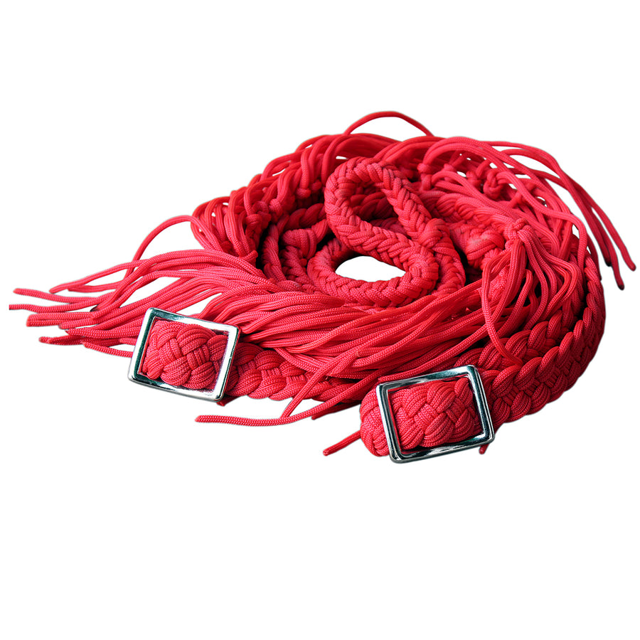 Red nylon mecate reins with silver buckles - Uhorse