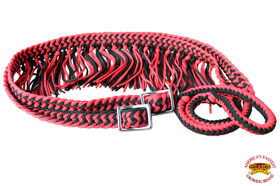 1" X 8Ft Hilason Braided Poly Barrel Horse Racing Reins Flat Grip Knots Fringe