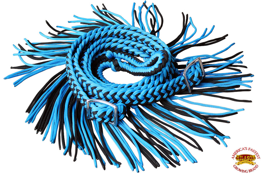 1" X 8Ft Hilason Braided Poly Barrel Horse Racing Reins Flat Grip Knots Fringe