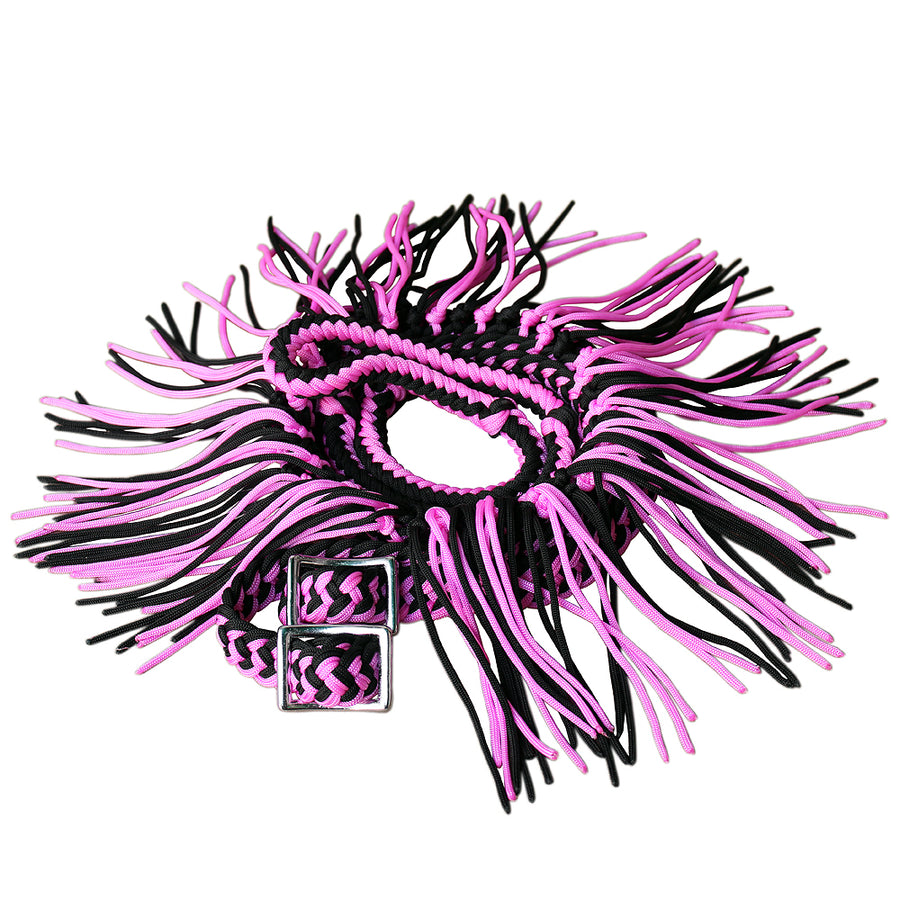 Pink and black nylon horse mane roach with fringe - Uhorse