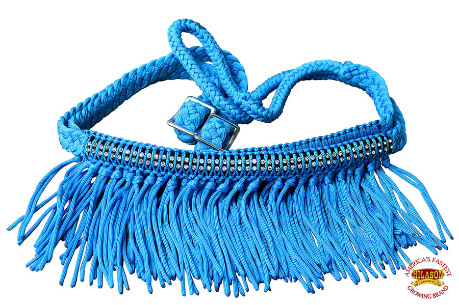 HILASON Braided Barrel Horse Racing Reins 1” x 8ft Crystal Center Band Fringes