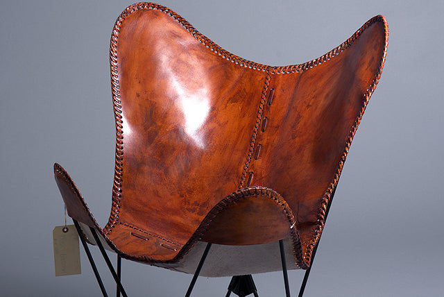 HILASON Genuine Leather Butterfly Chair Folding Lounge Modern Sling Accent Seat