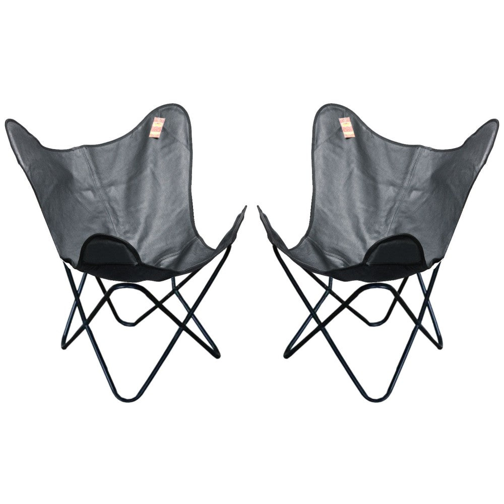 Genuine Leather Butterfly Chair Folding Lounge Modern Sling Accent Seat 2 Pack