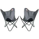 Genuine Leather Butterfly Chair Folding Lounge Modern Sling Accent Seat 2 Pack