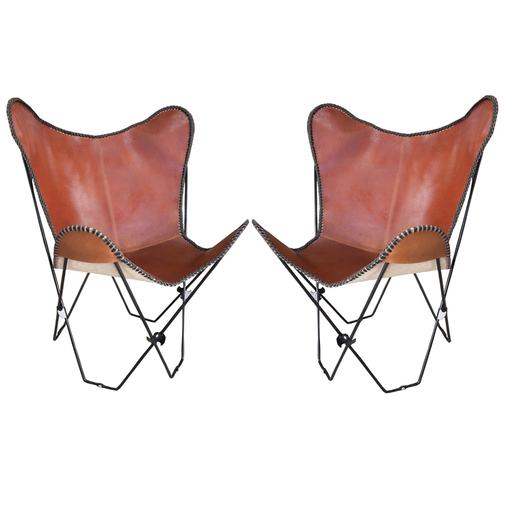 Genuine Leather Butterfly Chair Folding Lounge Modern Sling Accent Seat