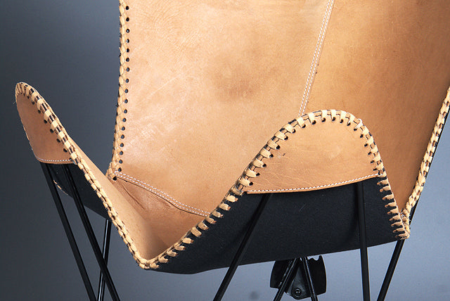 Genuine Leather Butterfly Chair Folding Lounge Modern Sling Accent Seat