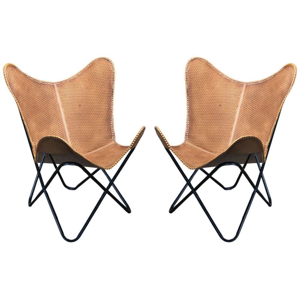 Genuine Leather Butterfly Chair Folding Lounge Modern Sling Accent Seat