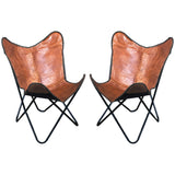 Genuine Leather Butterfly Chair Folding Lounge Modern Sling Accent Seat