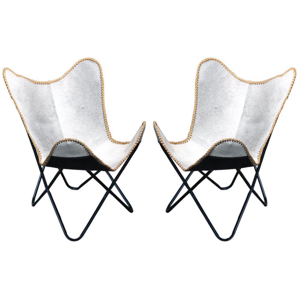 Genuine Leather Butterfly Chair Folding Lounge Modern Sling Accent Seat