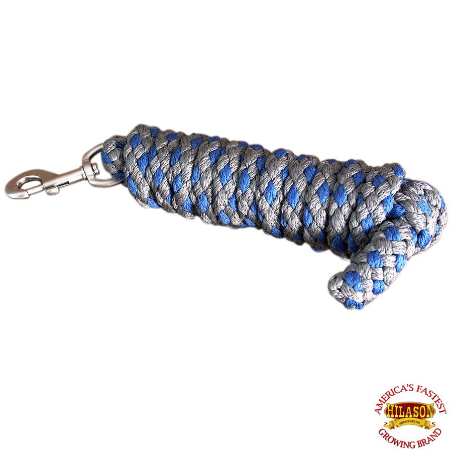 Horse Riding Poly Roping Lead Rope Gray Blue 1/4X8 Ft Snaps Hilason - Uhorse