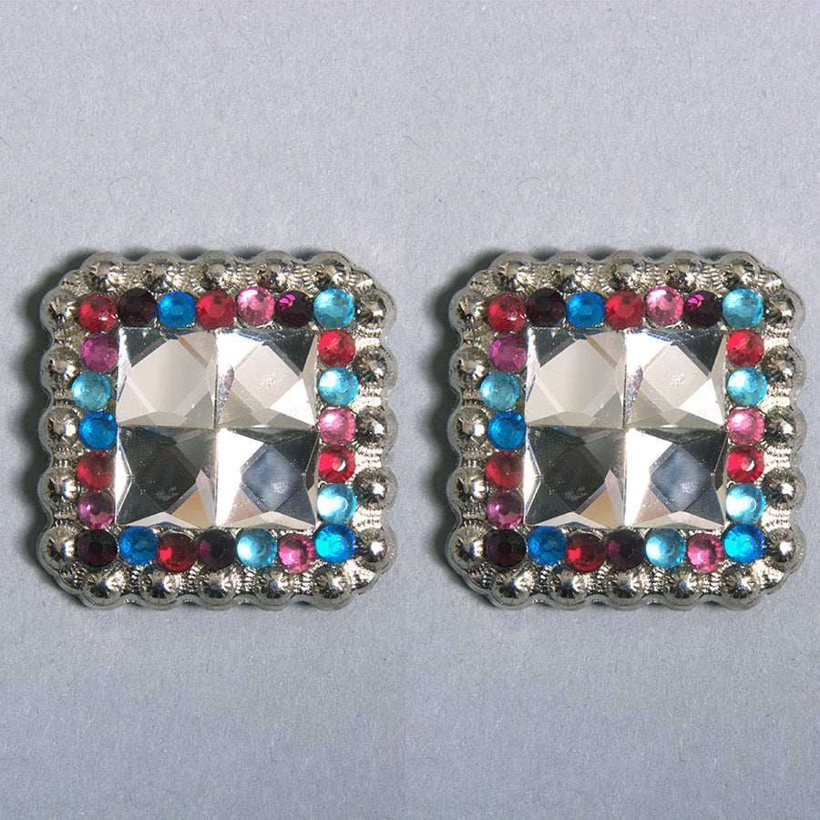 HILASON Western Nickel Plated Square Conchos Pink Blue Black, Pink, Color | Bridle Slotted