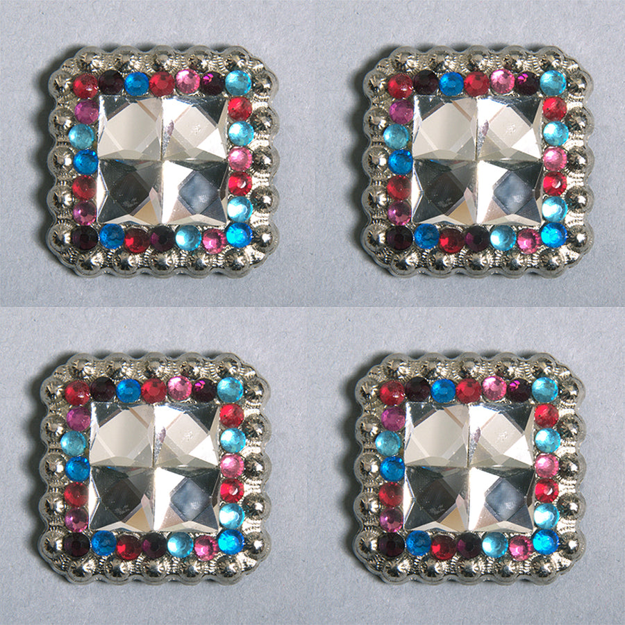 HILASON Western Nickel Plated Square Conchos Pink Blue Black, Pink, Color | Bridle Slotted