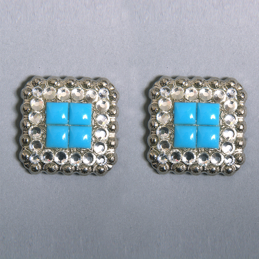 1 Pcs Hilason Turquoise Stone Clear Crystal Square Nickle Concho Saddle