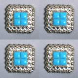 1 Pcs Hilason Turquoise Stone Clear Crystal Square Nickle Concho Saddle