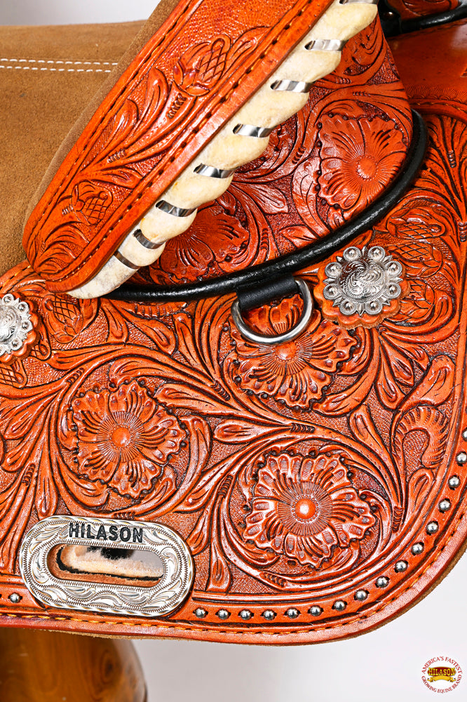 HILASON Treeless Horse Western Trail Barrel Racing American Leather Saddle