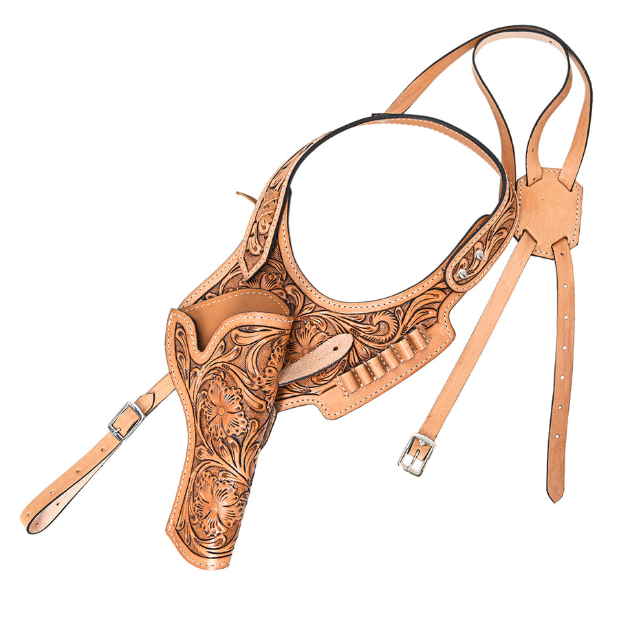 Hilason Western Leather Shoulder Rig Gun Holster 44/45 Caliber Tan - Uhorse