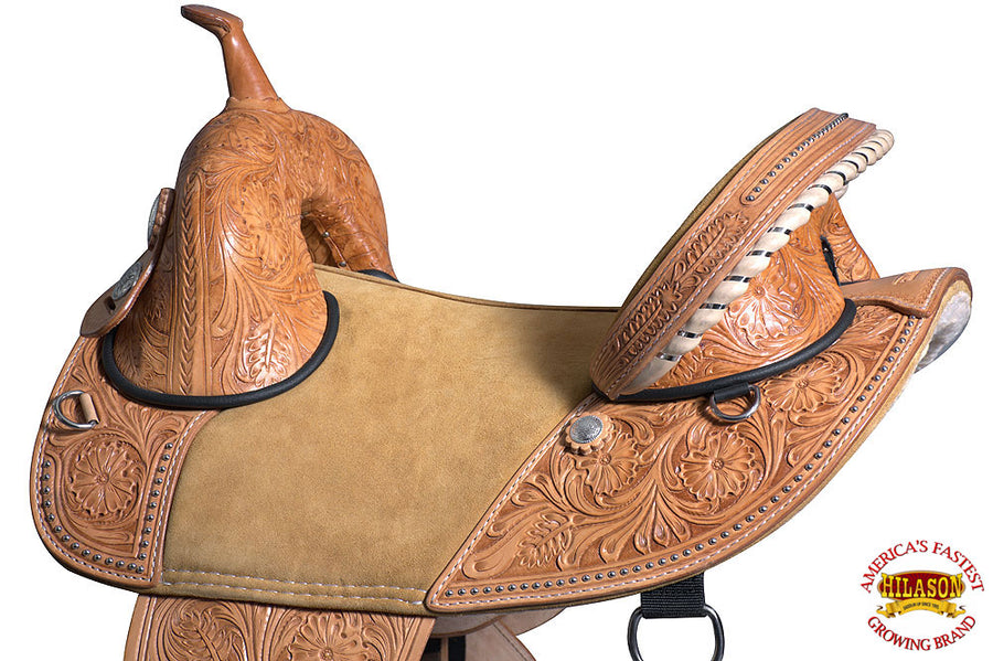 HILASON Western Classic Treeless Trail Barrel American Leather Saddle | Horse for Horses
