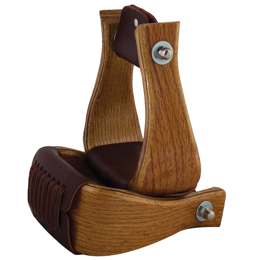 Wooden stirrups with brown leather fenders - Uhorse