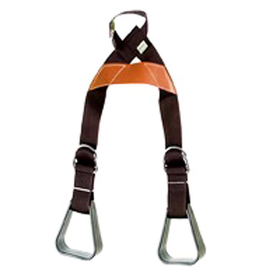 Black nylon shoulder harness with tan leather chest collar and metal stirrups - Hilason