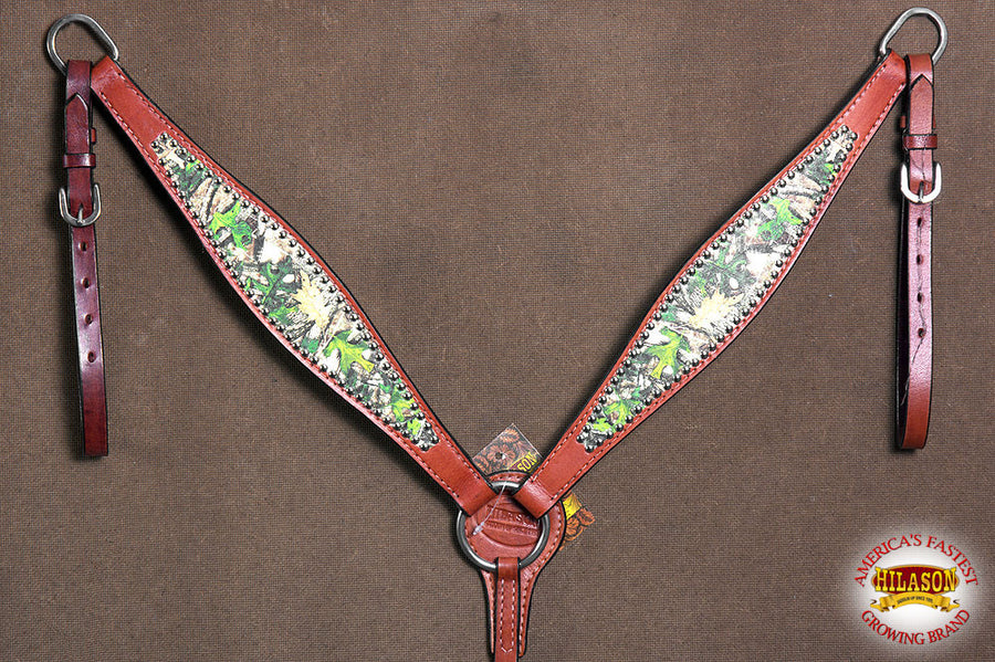 Hilason Western Horse Breast Collar Headstall American Leather Camouflage Mahogany
