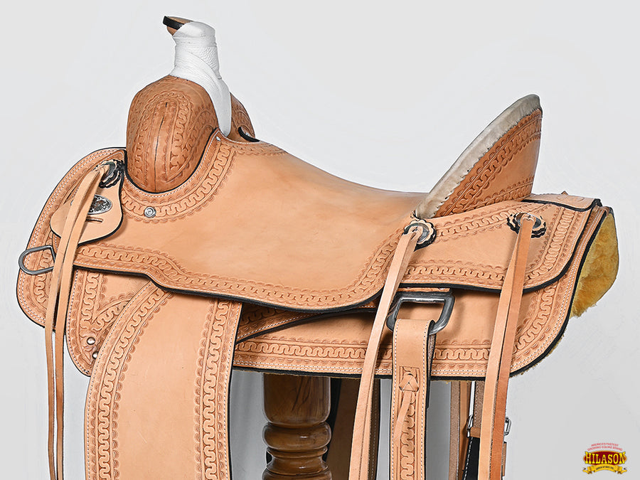HILASON Western Horse Saddle American Leather Ranch Roping | Hand Tooled Wade & For Horses