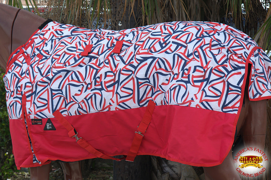 HILASON 84 in 1200D Winter Waterproof Protective Poly Horse Turnout Blanket US Flag Ribbons