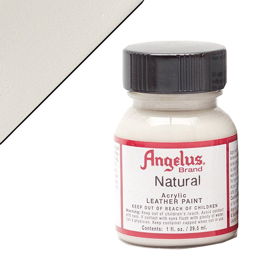 Angelus Brand Natural Acrylic Leather Paint, white, 1 fl oz bottle with black cap - Uhorse