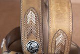 Nocona Leather Mens Belt String Lace 1-1/2 In Silver Conchos Distressed