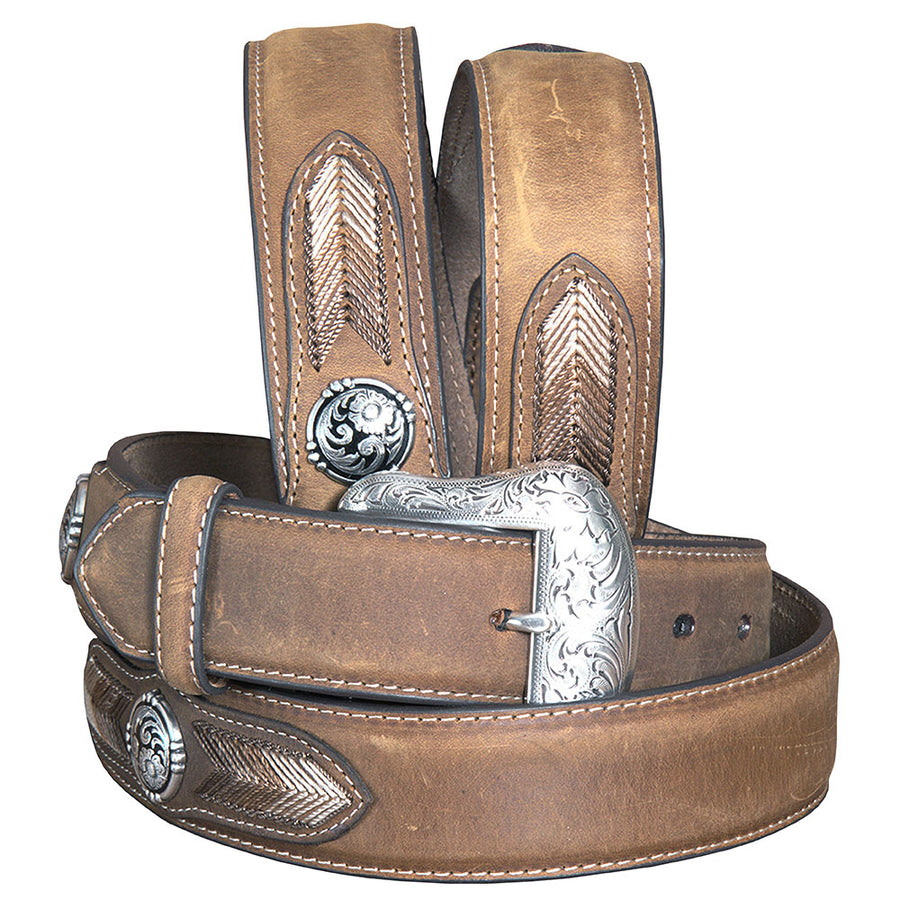 44 In Nocona Leather men's Belt String Lace Silver Conchos Distressed - Uhorse