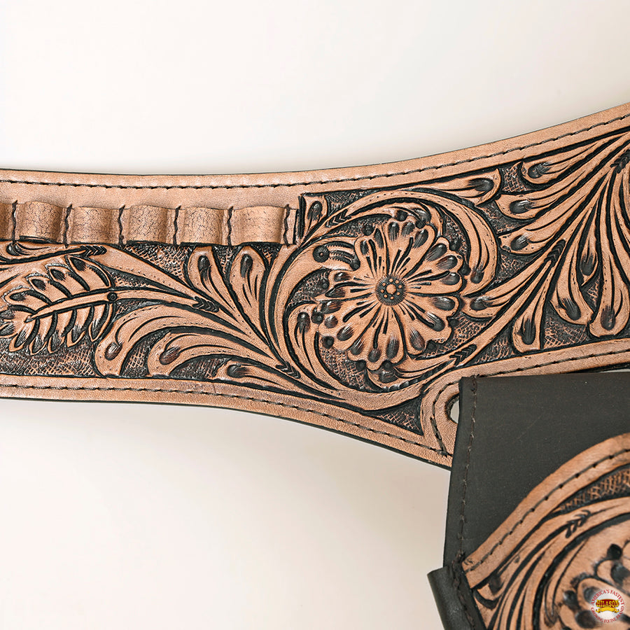 HILASON Western Double Hand Gun Holster Rig 44/45 Caliber Leather Cowboy | Costume Belt