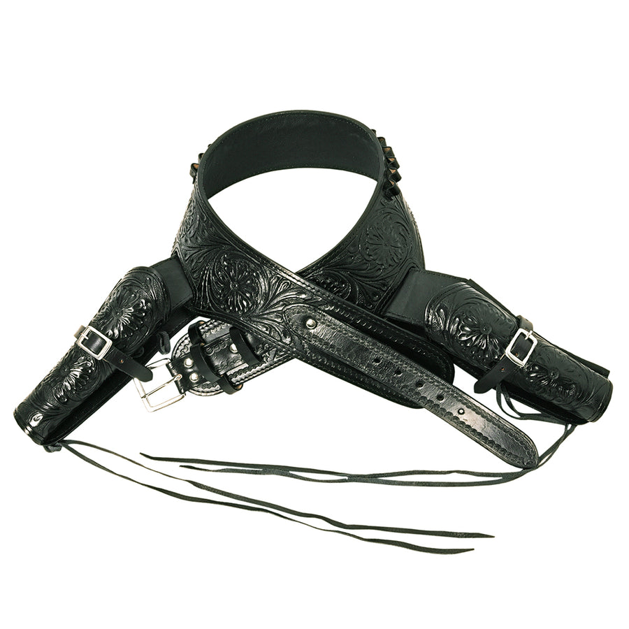 40 In Hilason Double Caliber 44/45 Leather Western Cowboy Gun Rig Holster - Uhorse