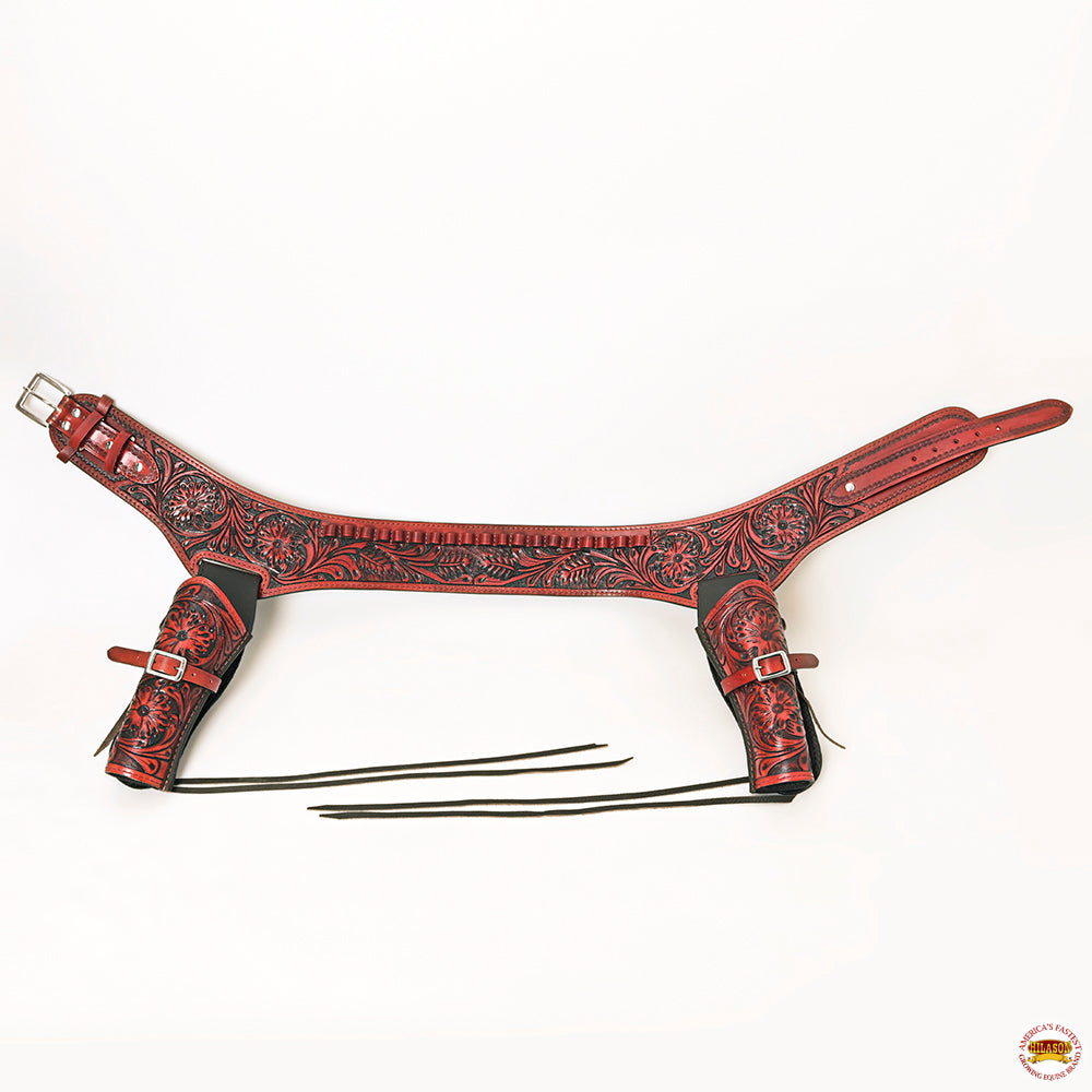 Hilason Double Caliber 44/45 Leather Cowboy Gun Rig Holster Mahogany