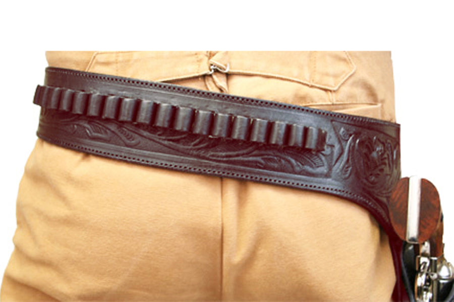 HILASON Double Caliber 44/45 Leather Cowboy Gun Rig Holster Mahogany | Costume Belt