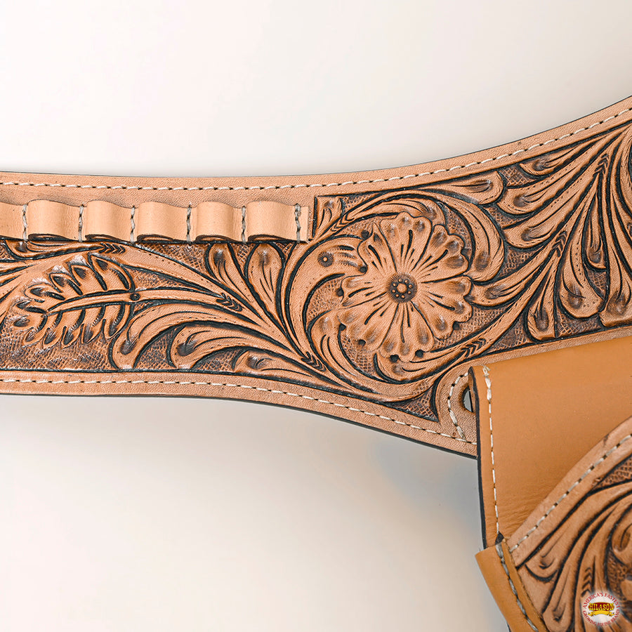 HILASON Double Caliber 44/45 Leather Western Cowboy Gun Rig Holster | Costume Belt