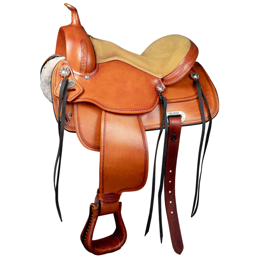 HILASON Western Horse Saddle American Leather Treeless Trail Pleasure | Barrel for Horses