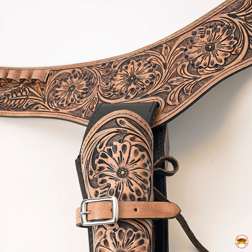 Hilason Western Right Hand Gun Holster Rig 44/45 Caliber Leather Cowboy