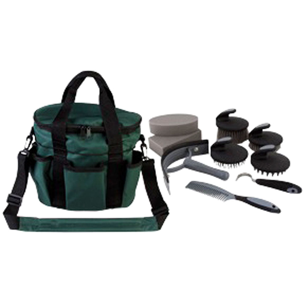 7.5"Lx10.5"Wx10"H Hilason 10 Pc. Premium Grey Horse Grooming Kit Purple Bag
